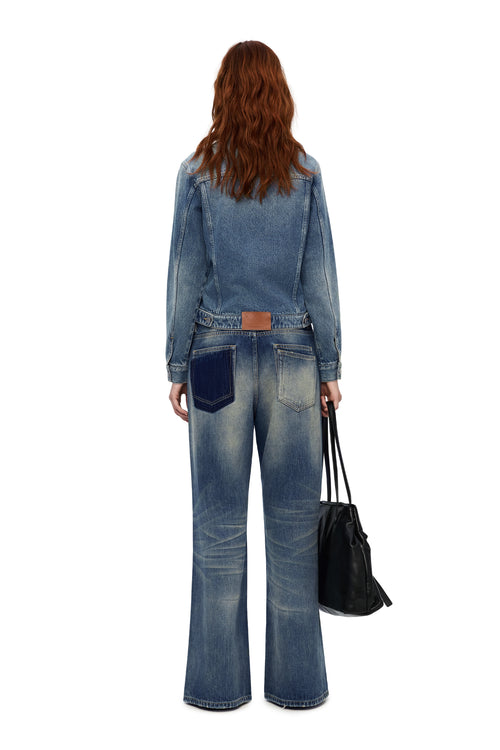 Blue Gradient Distressed Straight-Leg Jeans