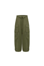 Army Green Washed Cotton Folded Work Pants