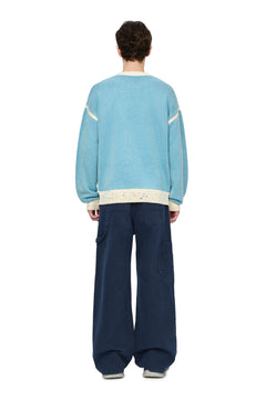 Navy Blue Washed Distressed Trousers