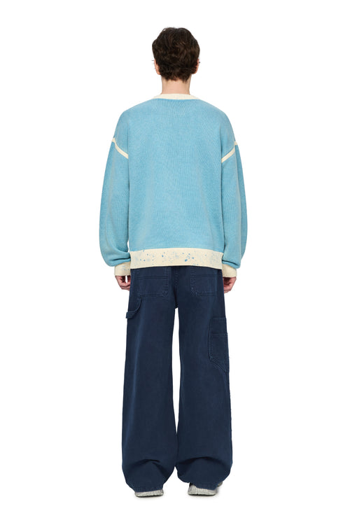 Navy Blue Washed Distressed Trousers