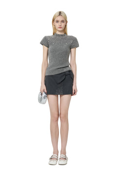 Grey Pearl Knit Top