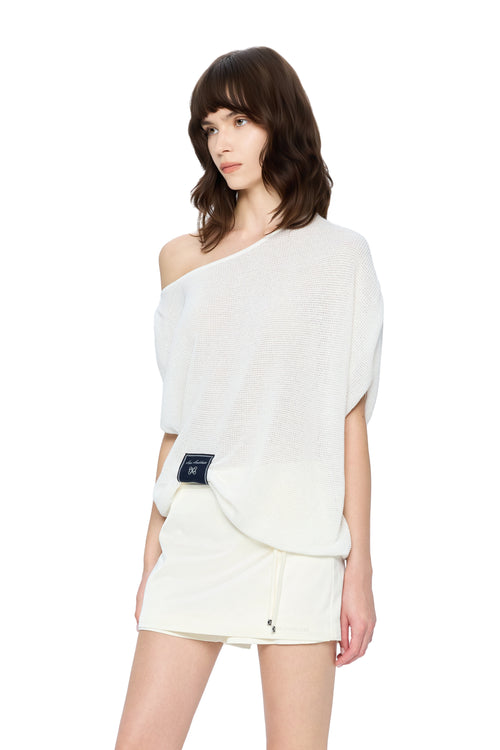 White Relaxed Off-shoulder Collar Top