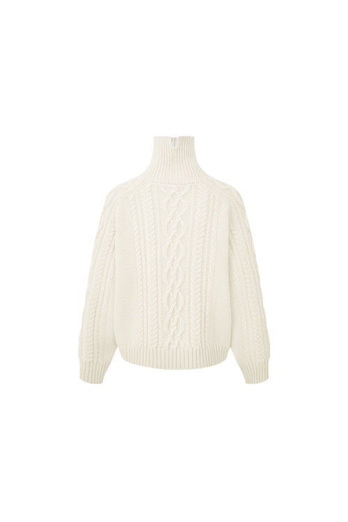 White Logo Twisted Turtleneck Sweater