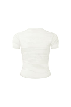 White Textured Jacquard Knit Short-sleeved T-shirt