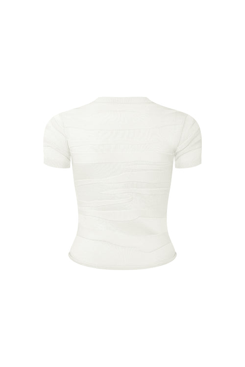 White Textured Jacquard Knit Short-sleeved T-shirt