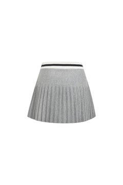 Grey Square Logo Color-blocked Knitted Pleated Skirt