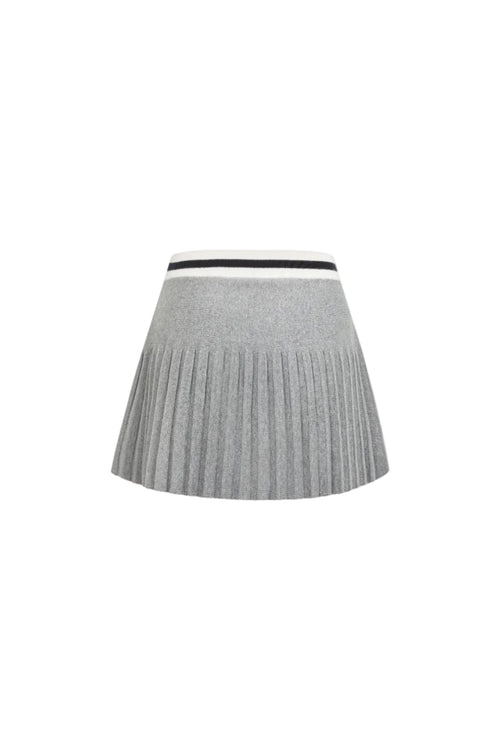 Grey Square Logo Color-blocked Knitted Pleated Skirt