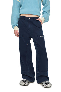 Navy Blue Washed Distressed Trousers