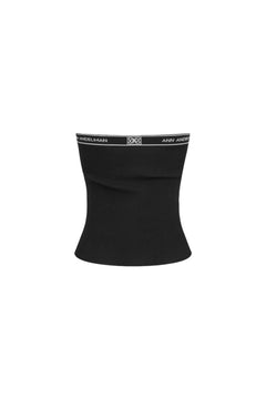Black Letter Ribbon Knit Bandeau Top