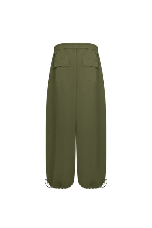 Army Green Washed Cotton Folded Work Pants