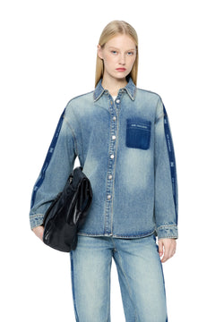 Blue Vintage Floral Denim Shirt