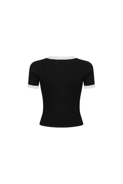 Black Color-blocked Knit T-shirt