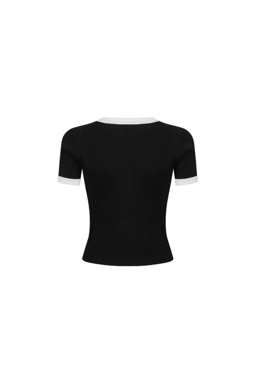 Black Color-blocked Knit T-shirt