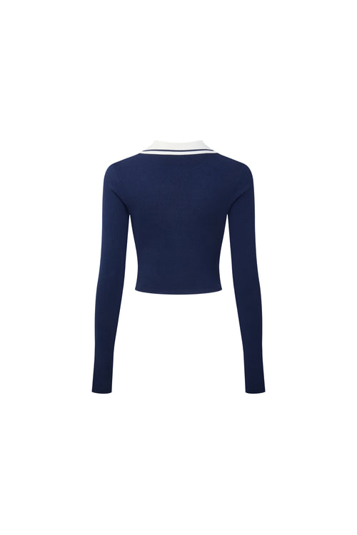 Navy Blue Golf-colored Knit Top