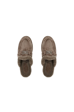 Brown Faux Fur Mule Loafers
