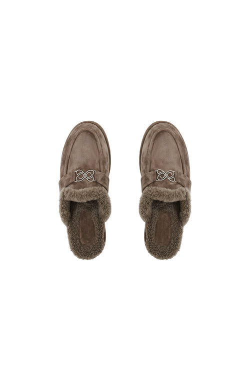 Brown Faux Fur Mule Loafers