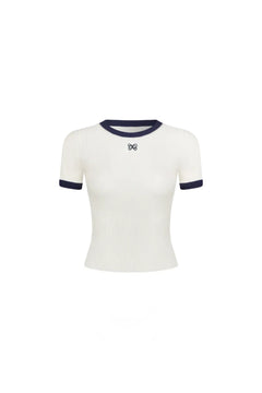 White Color-blocked Knit T-shirt