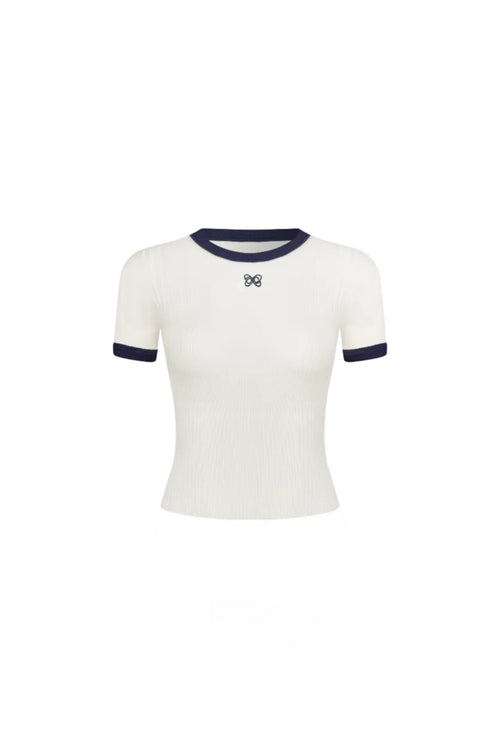 White Color-blocked Knit T-shirt
