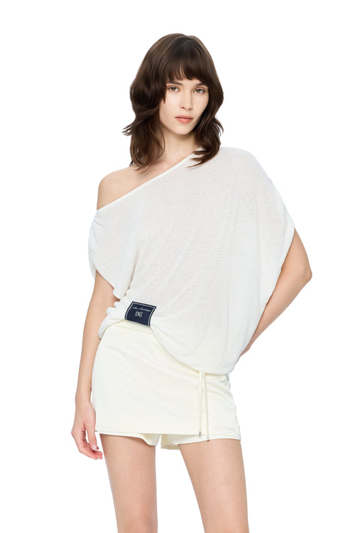 White Relaxed Off-shoulder Collar Top
