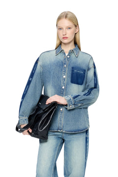 Blue Vintage Floral Denim Shirt