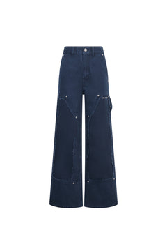 Navy Blue Washed Distressed Trousers