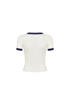 White Color-blocked Knit T-shirt