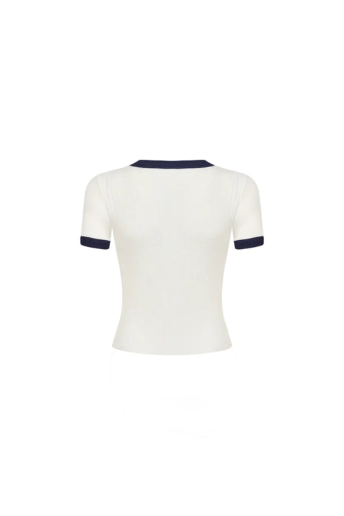 White Color-blocked Knit T-shirt