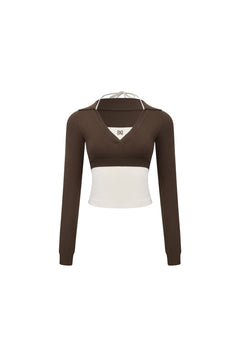 Brown Knit Halter Neck Two-piece Set