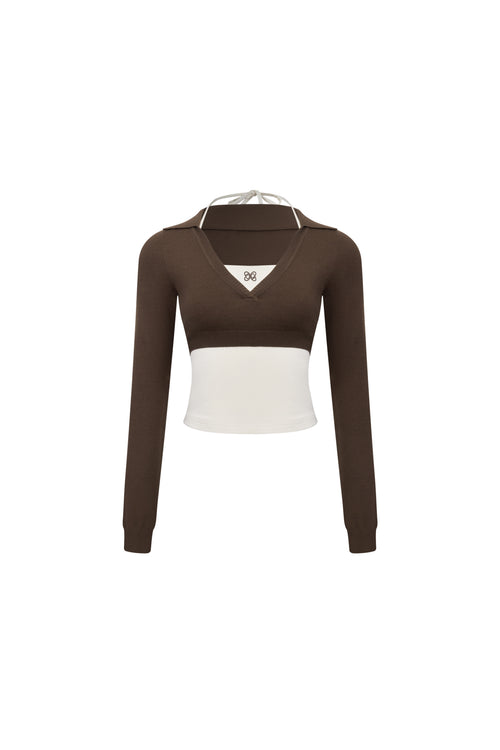 Brown Knit Halter Neck Two-piece Set