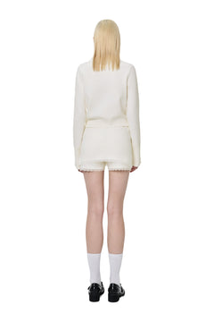 Apricot Lace-trimmed Knitted Cardigan