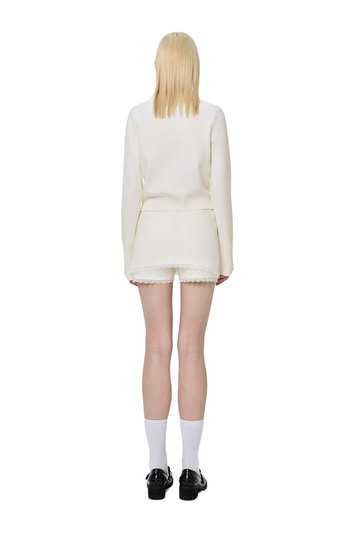 Apricot Lace-trimmed Knitted Cardigan