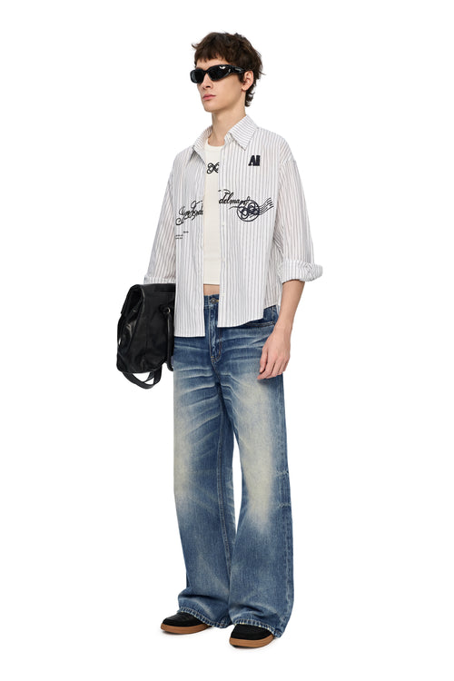 White Printed Striped Shirt