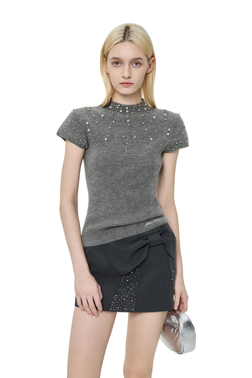 Grey Pearl Knit Top