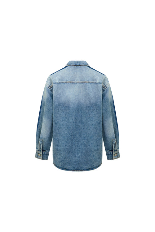 Blue Vintage Floral Denim Shirt