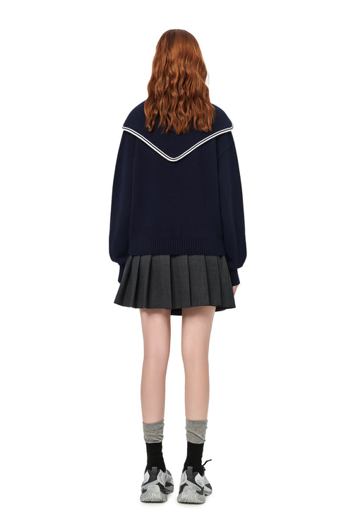 Navy Blue Sailor Collar Sweater
