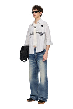 Blue Gradient Distressed Straight-Leg Jeans