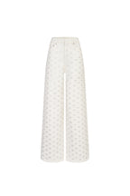 White Loose Straight-leg Full Rhinestone Logo Jeans