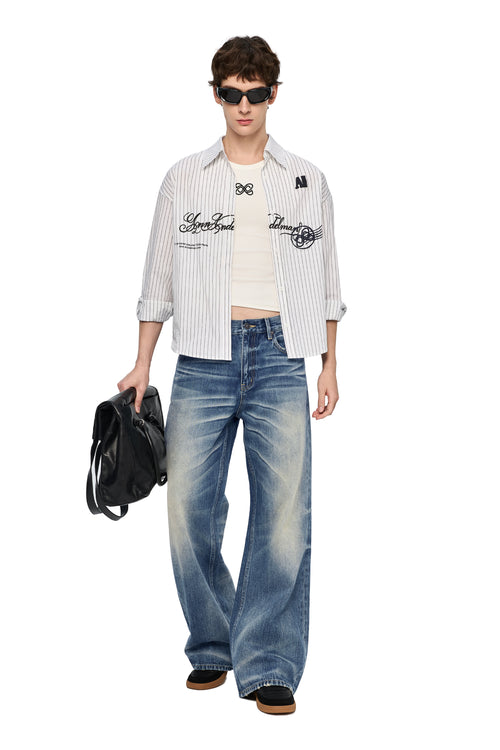 White Printed Striped Shirt