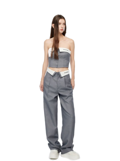 Grey Fold-over Suit Tube Top