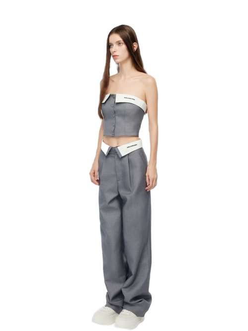 Grey Fold-over Suit Tube Top