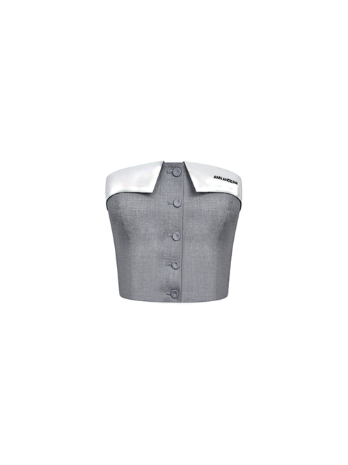 Grey Fold-over Suit Tube Top