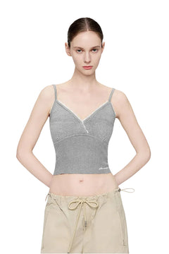 Gray Lace-trimmed Wool Vest