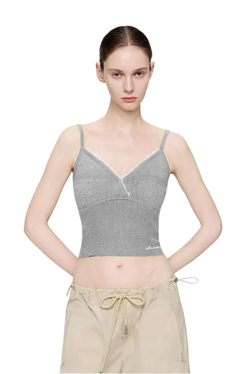 Gray Lace-trimmed Wool Vest