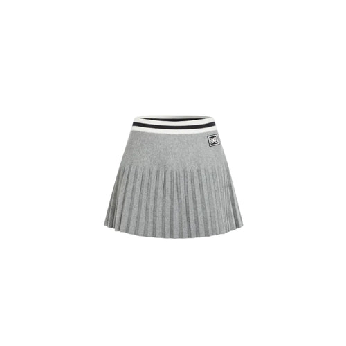 Grey Square Logo Color-blocked Knitted Pleated Skirt