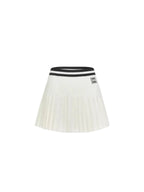 White Square Logo Color-blocked Knitted Pleated Skirt