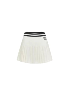 White Square Logo Color-blocked Knitted Pleated Skirt