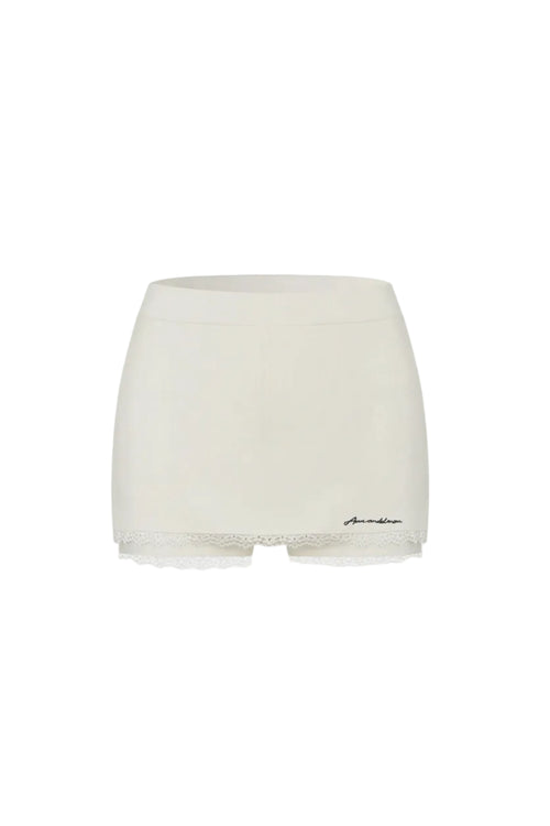 Apricot-colored Lace-trimmed Woolen Skort