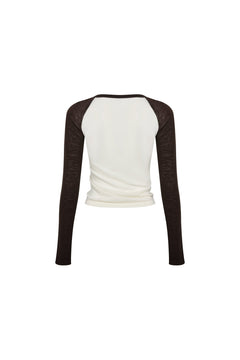 Apricot-brown Color-blocked Knitted Printed T-shirt - ANN ANDELMAN