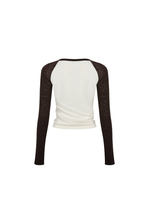Apricot-brown Color-blocked Knitted Printed T-shirt - ANN ANDELMAN