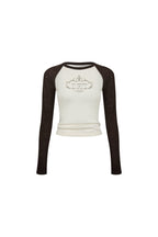 Apricot-brown Color-blocked Knitted Printed T-shirt - ANN ANDELMAN